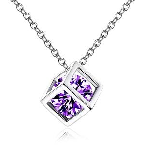 Purple Zircon Cube Necklace- NEW